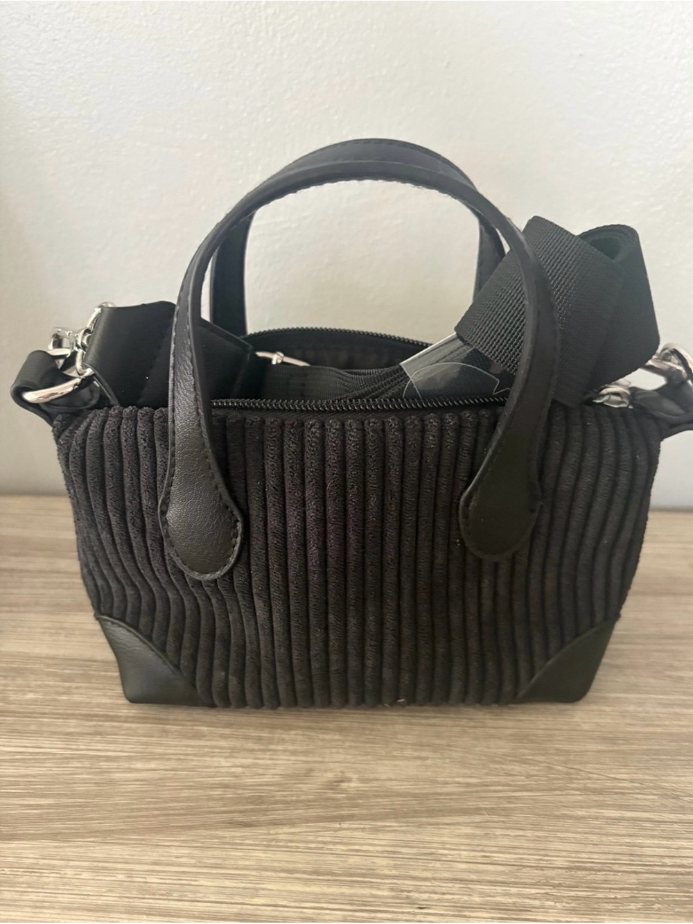 art class Black Ribbed Mini Tote with Wide Detachable Strap